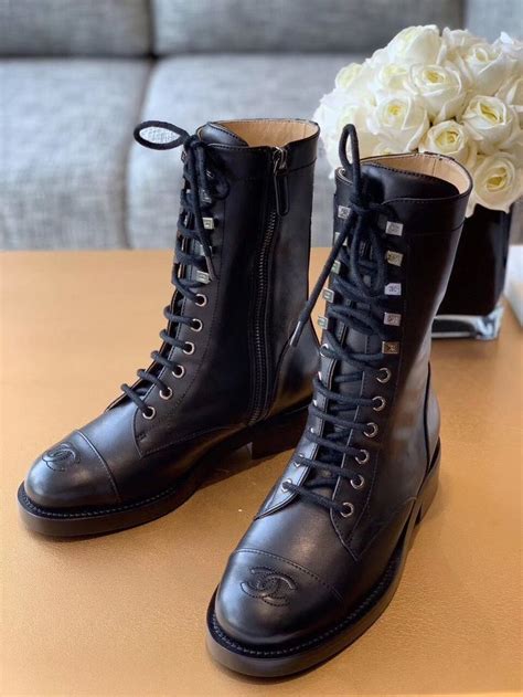 chanel long black boots|Chanel combat boot 2021.